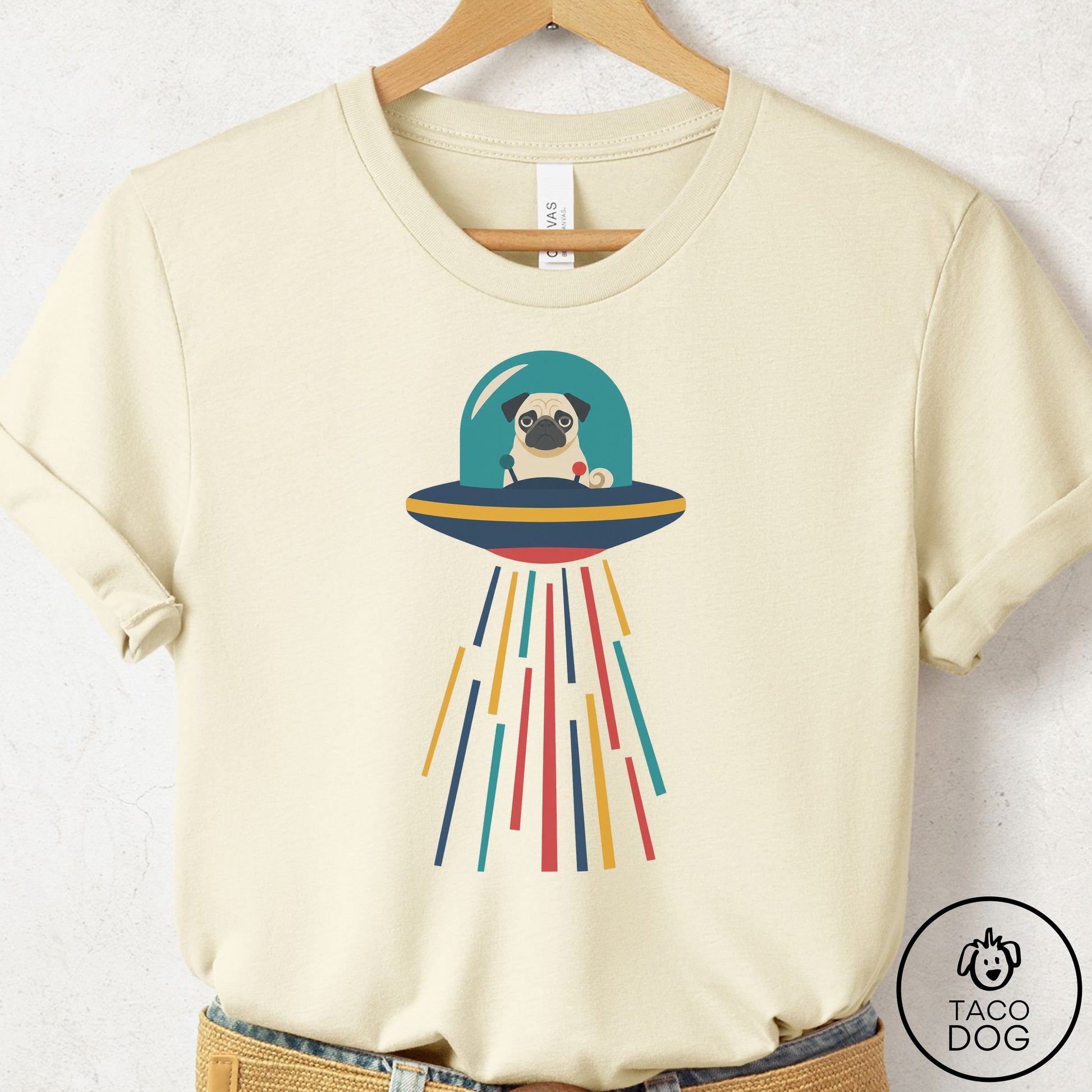 Pug UFO Joyride T-Shirt Natural Taco-Dog
