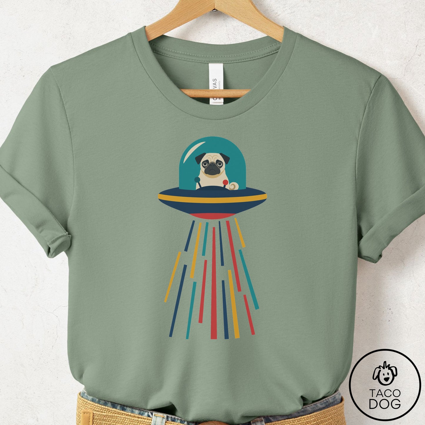 Pug UFO Joyride T-Shirt Sage Taco-Dog