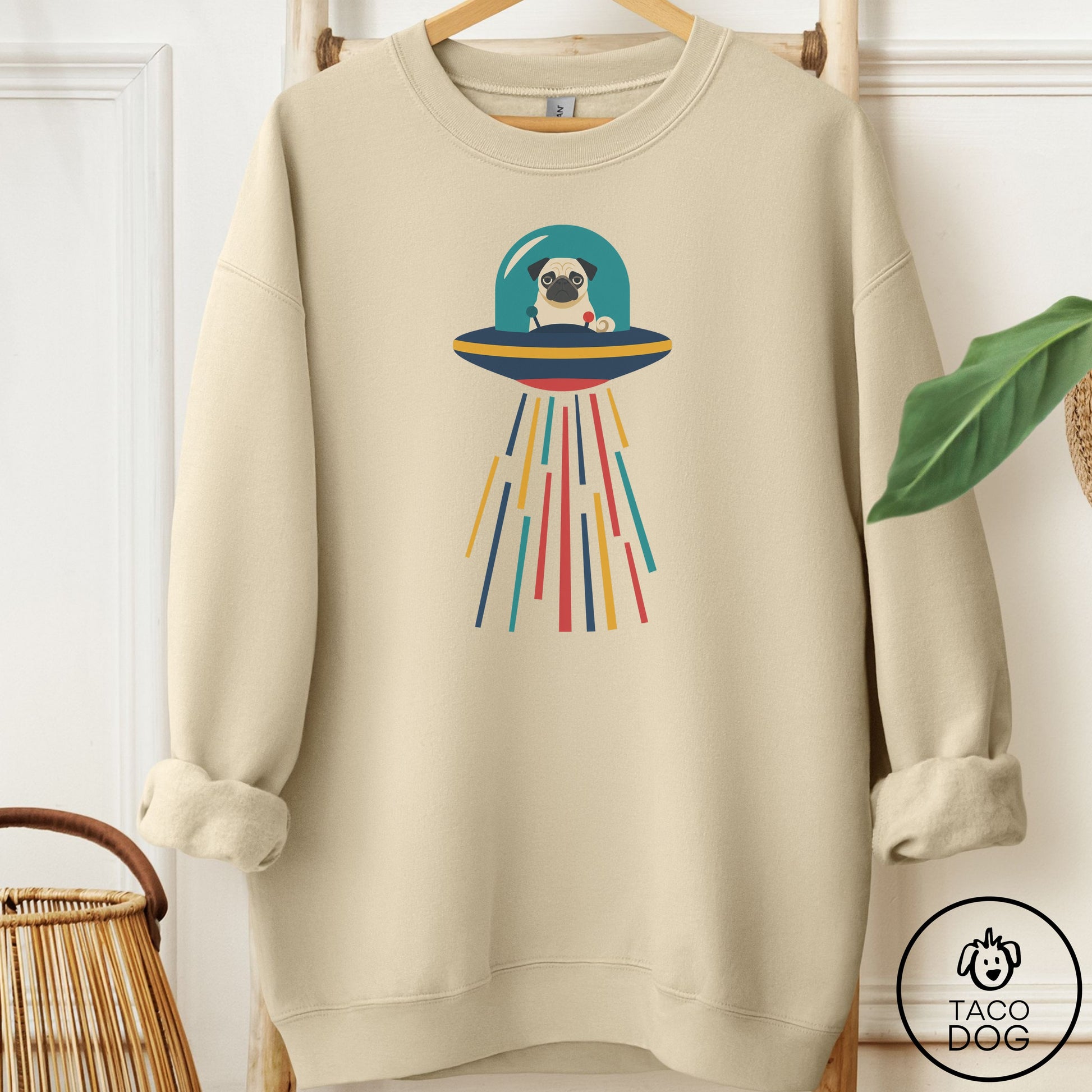 Pug UFO Joyride Sweatshirt Sand Taco-Dog