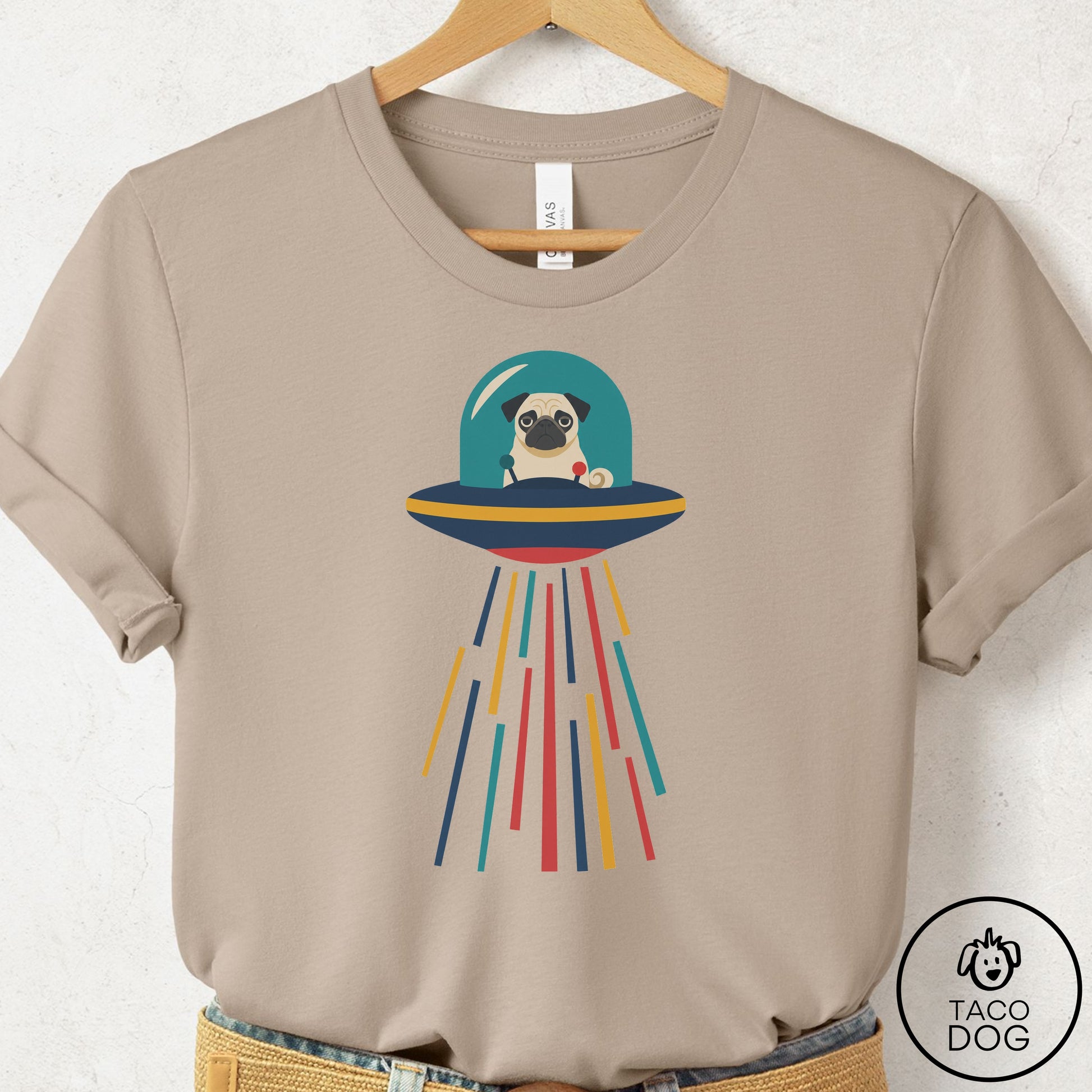 Pug UFO Joyride T-Shirt Tan Taco-Dog
