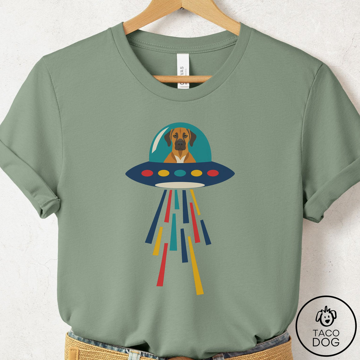 Rhodesian Ridgeback UFO Joyride T-Shirt Sage Taco-Dog