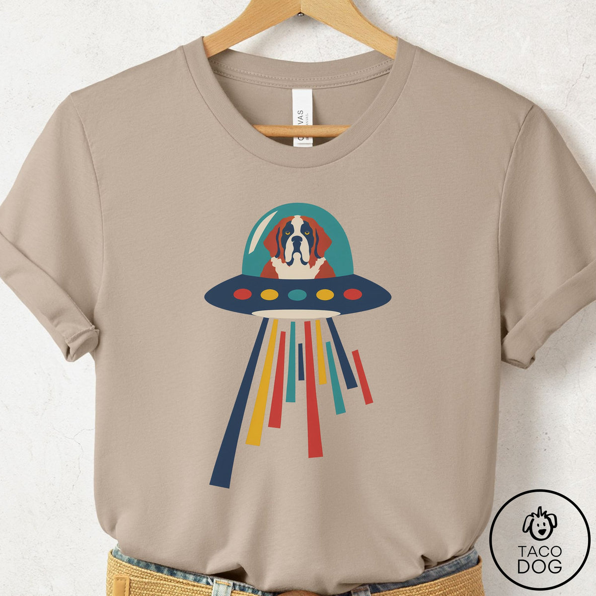 Saint Bernard UFO Joyride T-Shirt Tan Taco-Dog