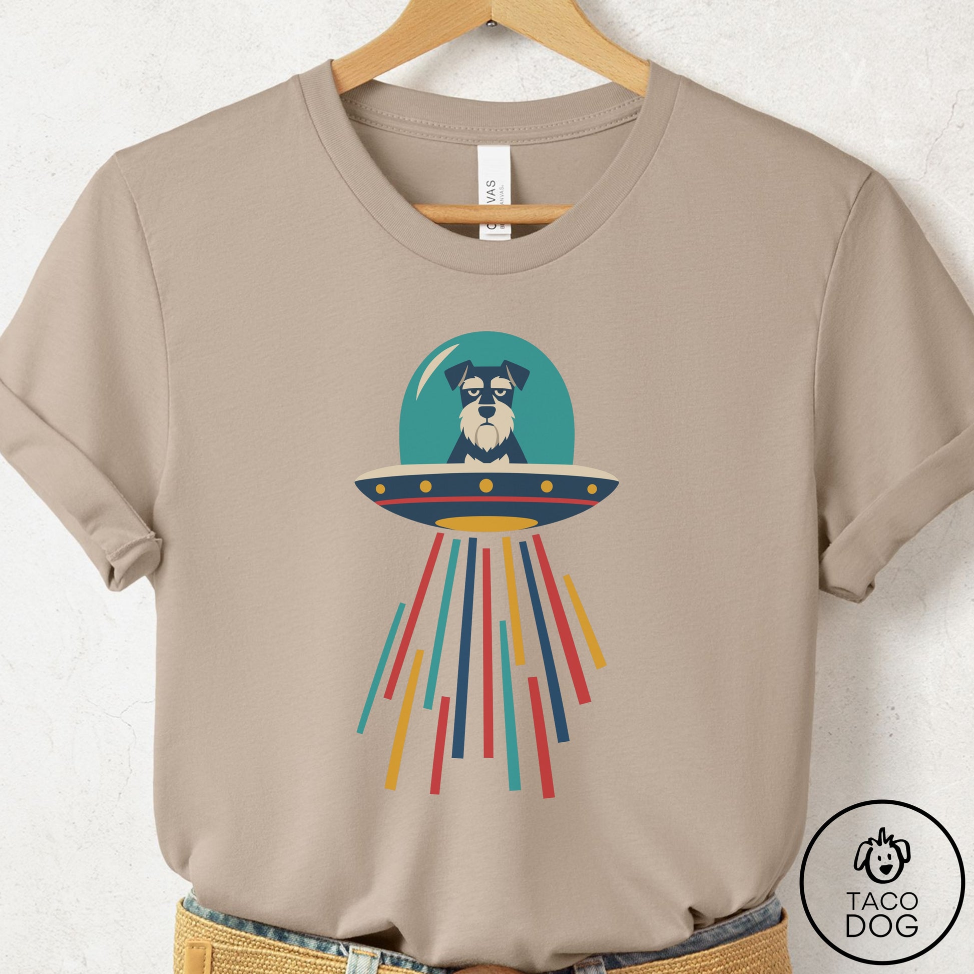 Schnauzer UFO Joyride T-Shirt Tan Taco-Dog