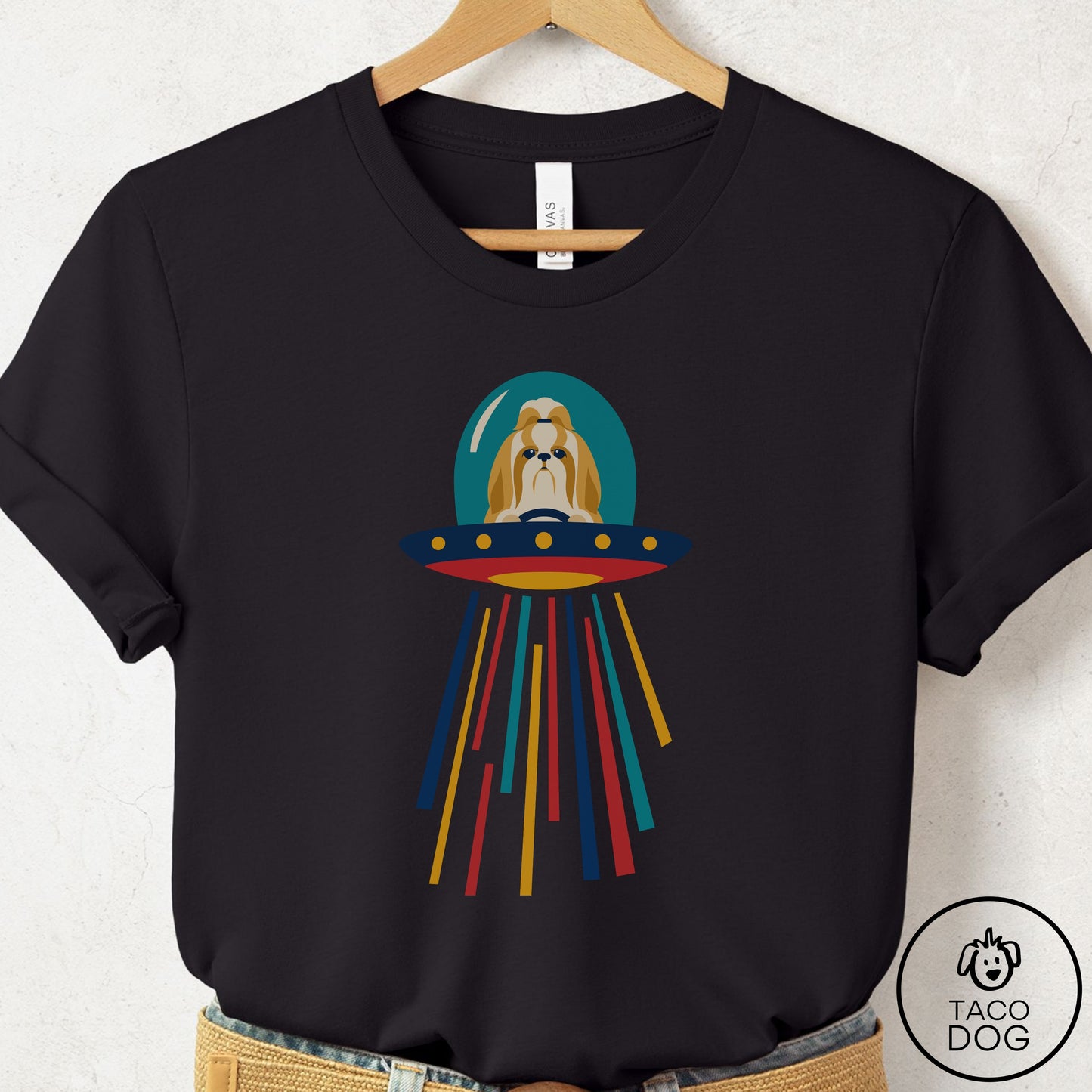 Shih Tzu UFO Joyride T-Shirt Black Taco-Dog