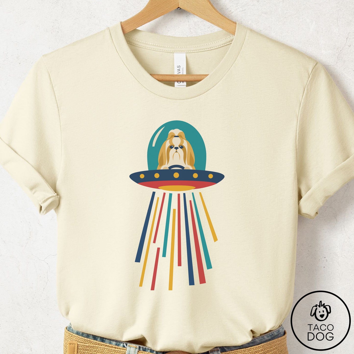 Shih Tzu UFO Joyride T-Shirt Natural Taco-Dog