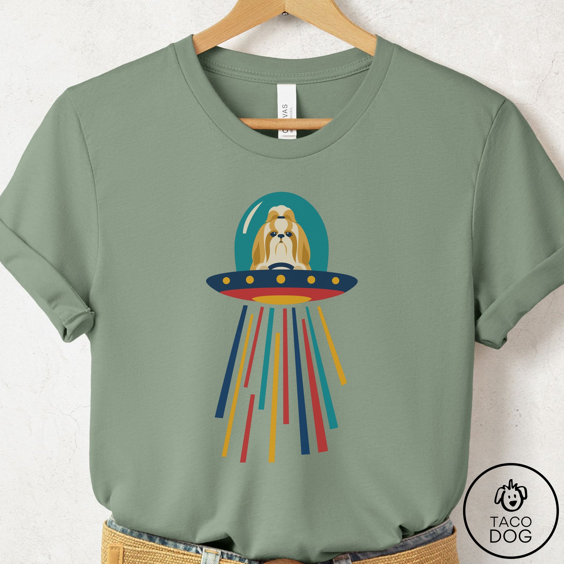 Shih Tzu UFO Joyride T-Shirt Sage Taco-Dog