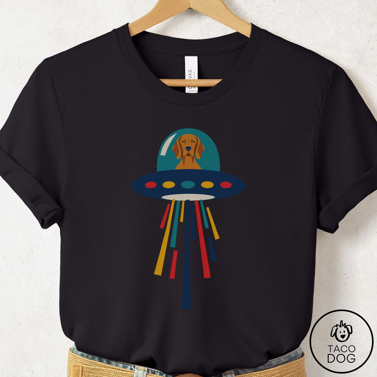Vizsla UFO Joyride T-Shirt Black Taco-Dog