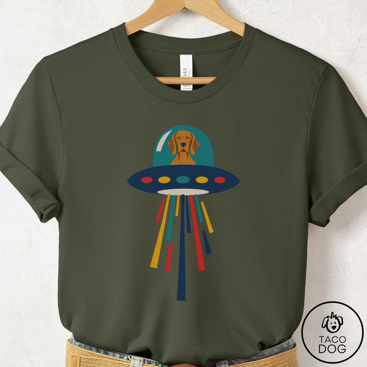 Vizsla UFO Joyride T-Shirt Military Green Taco-Dog