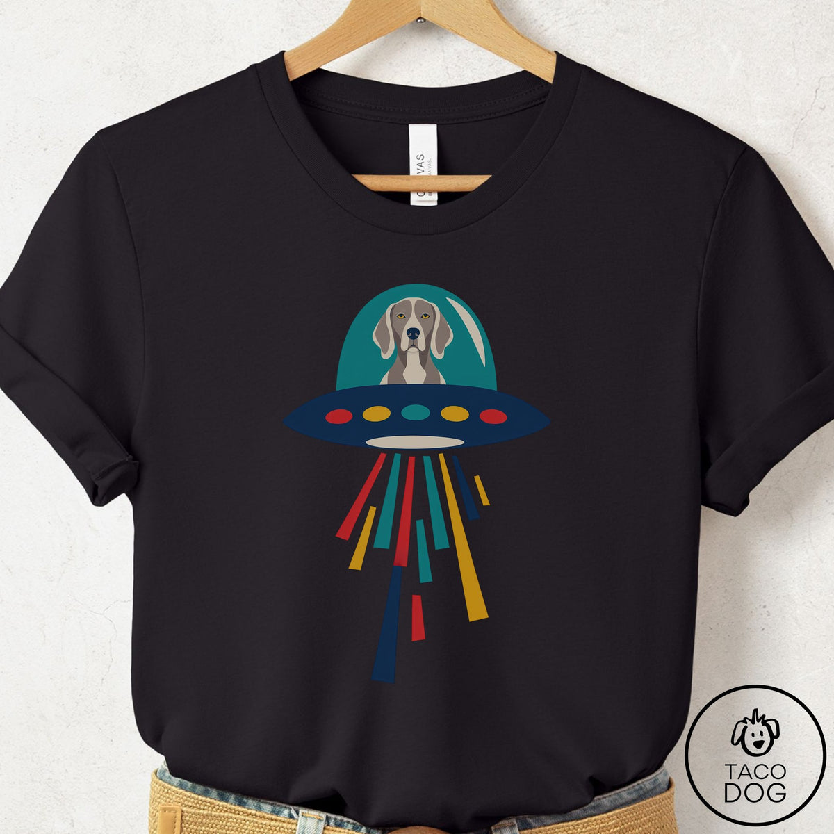 Weimaraner UFO Joyride T-Shirt Black Taco-Dog