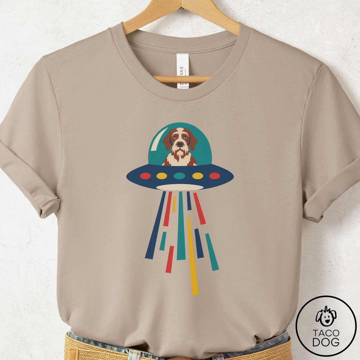 Wirehaired Pointing Griffon UFO Joyride T-Shirt Tan Taco-Dog