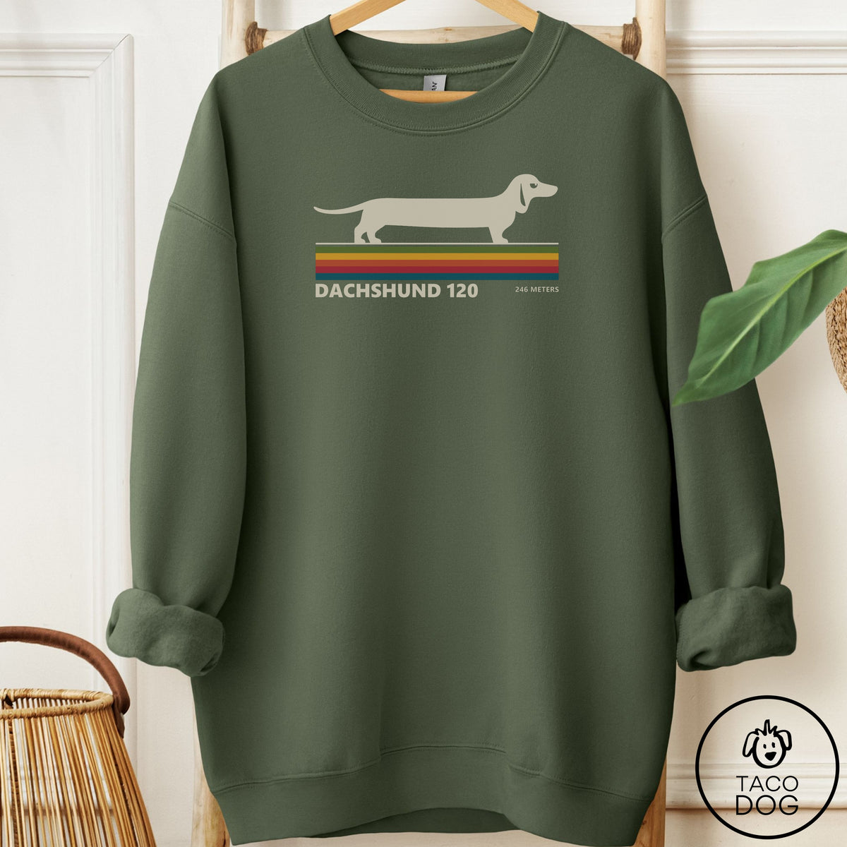 Dachshund VHS Sweatshirt Military Green Taco-Dog