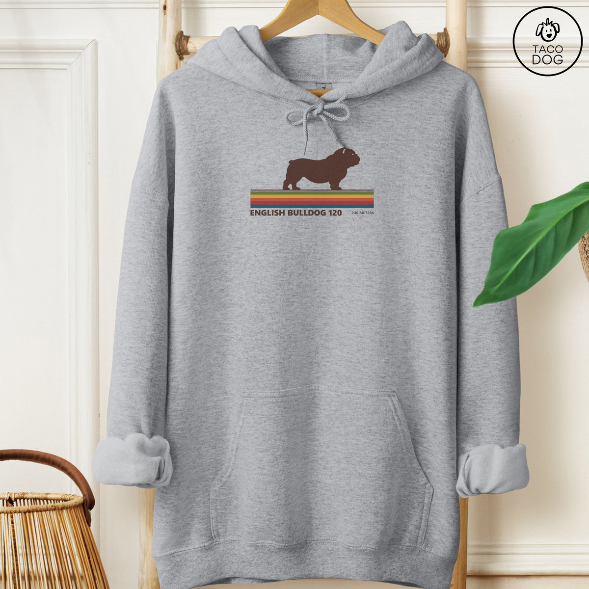 English Bulldog VHS Hoodie Graphite Heather Taco-Dog