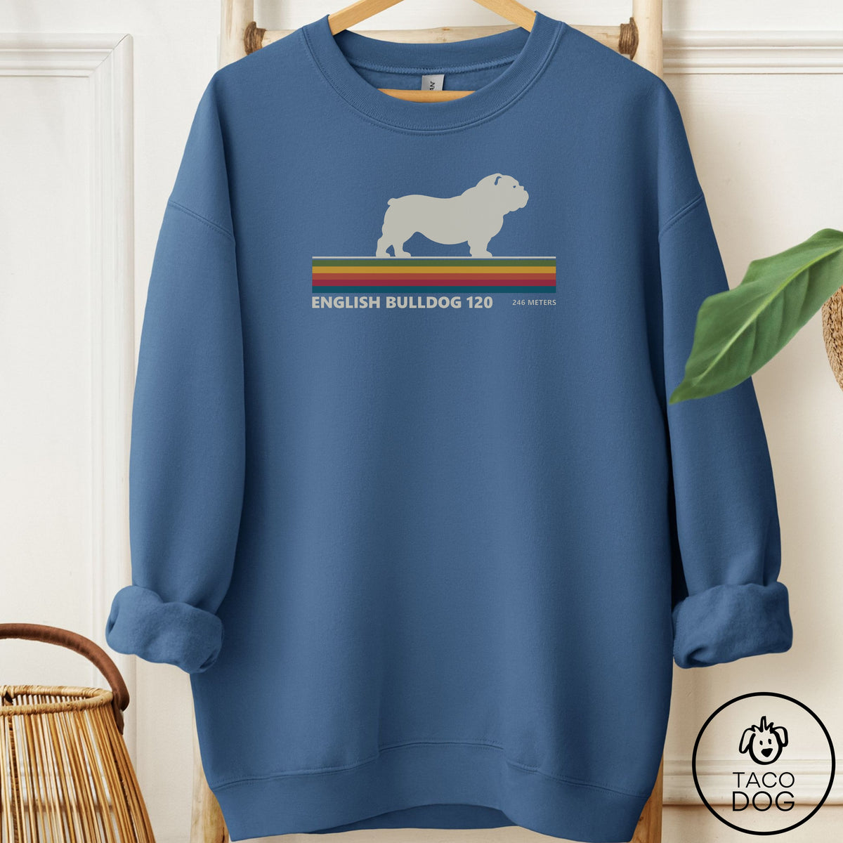 English Bulldog VHS Sweatshirt Indigo Blue Taco-Dog