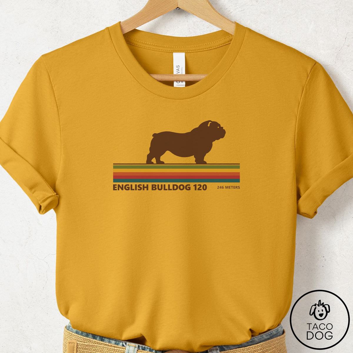 English Bulldog VHS T-Shirt Mustard Taco-Dog