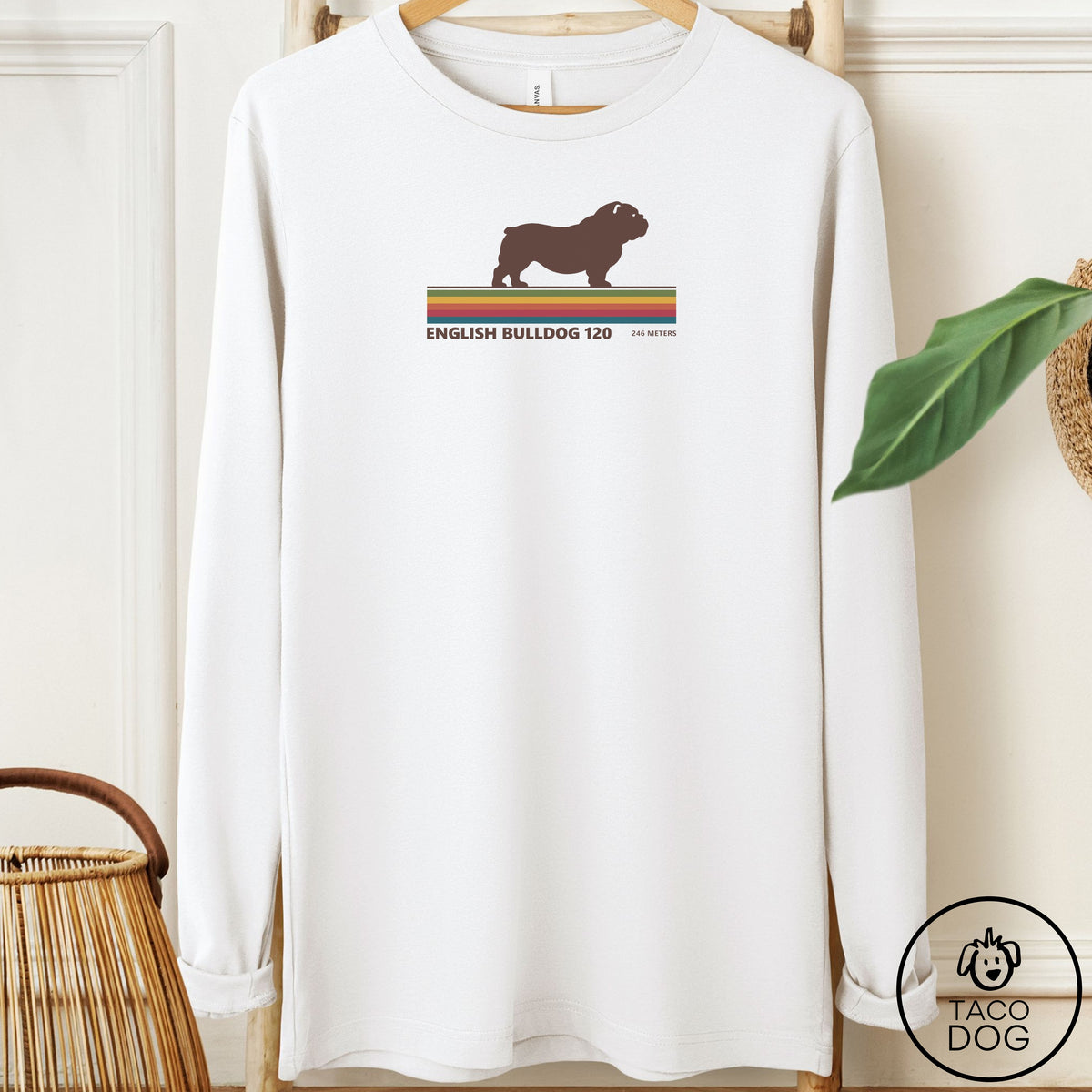 English Bulldog VHS Long Sleeve Tee White Taco-Dog