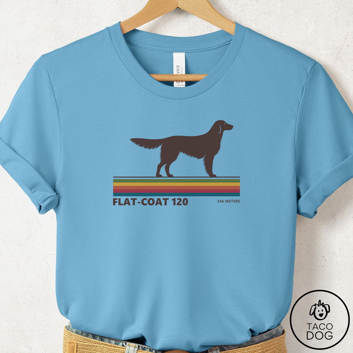 Flat-Coated Retriever VHS T-Shirt Ocean Blue Taco-Dog