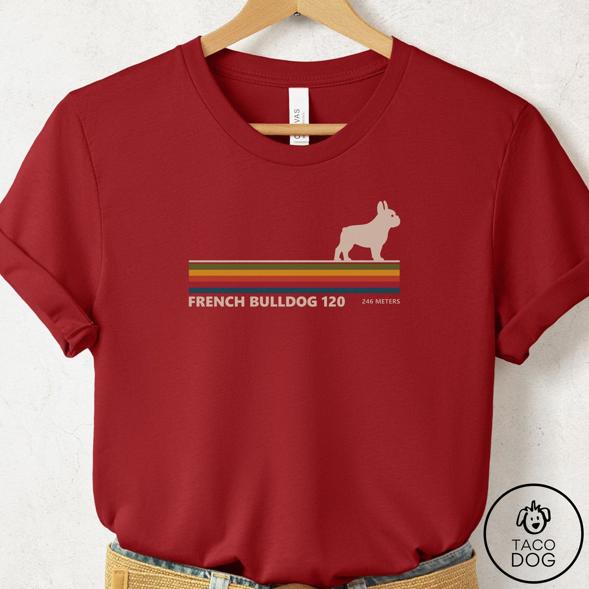 French Bulldog Frenchie VHS T-Shirt Canvas Red Taco-Dog