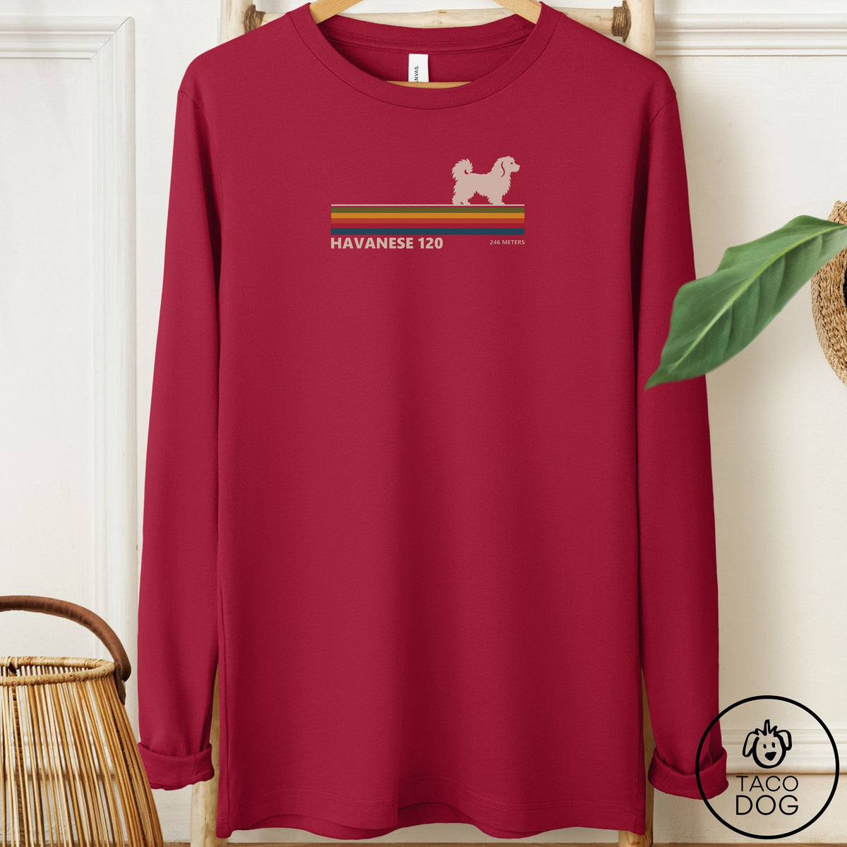 Havanese VHS Long Sleeve Tee Cardinal Taco-Dog