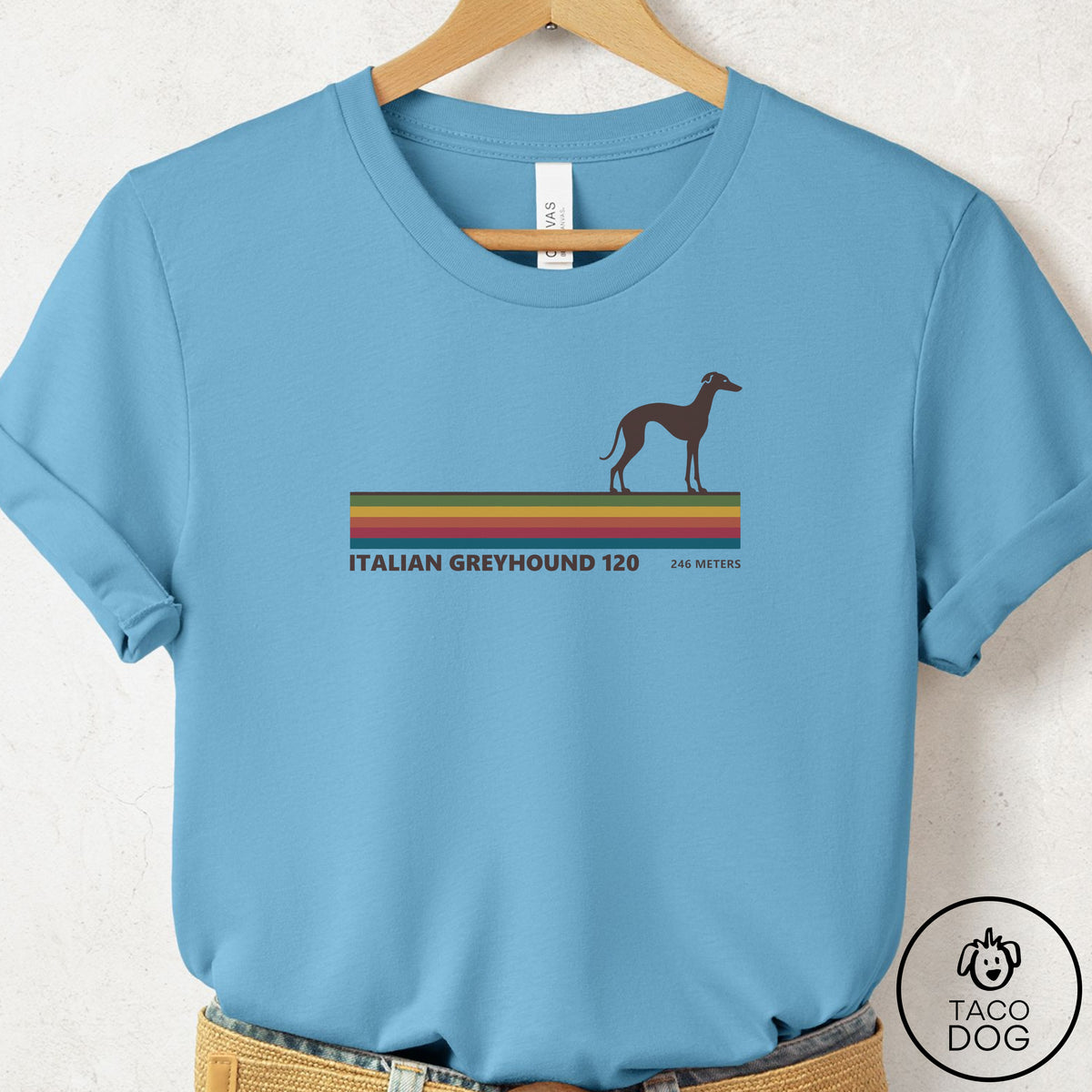 Italian Greyhound Whippet VHS T-Shirt Ocean Blue Taco-Dog