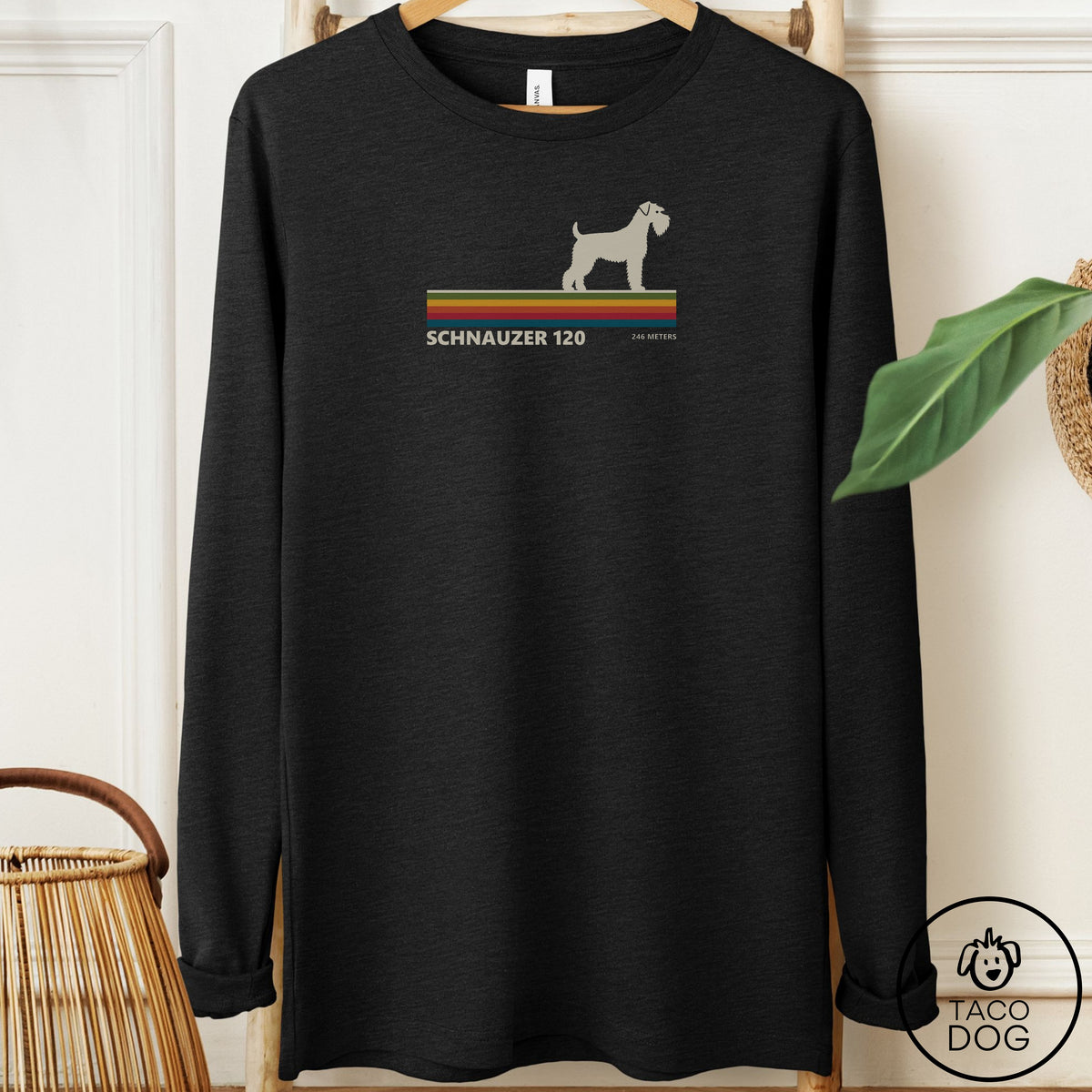 Schnauzer VHS Long Sleeve Tee Black Heather Taco-Dog