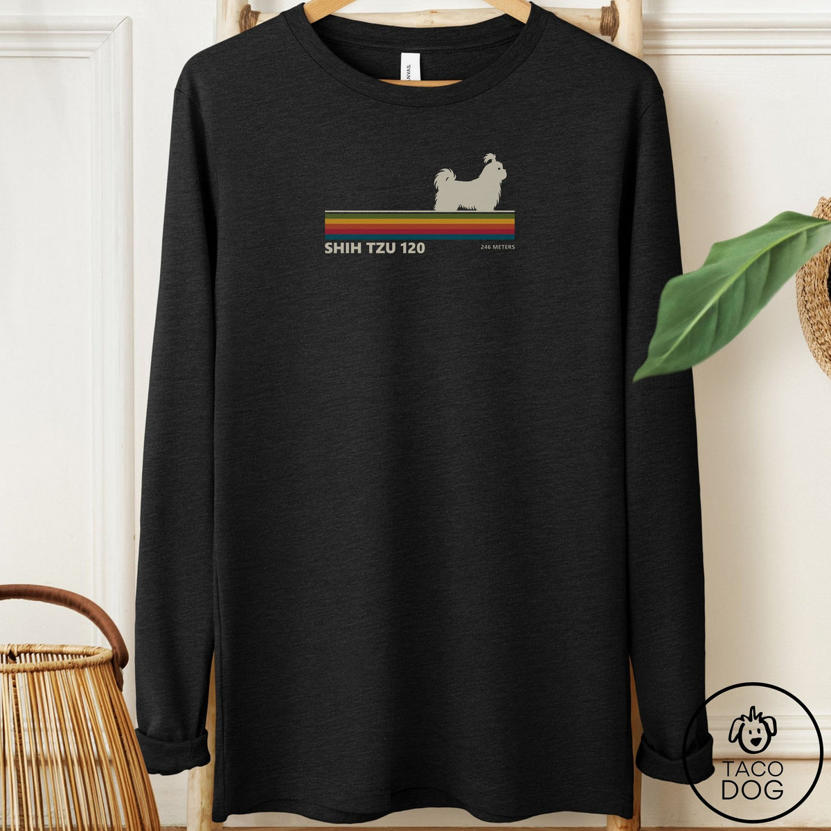 Shih Tzu VHS Long Sleeve Tee Black Heather Taco-Dog