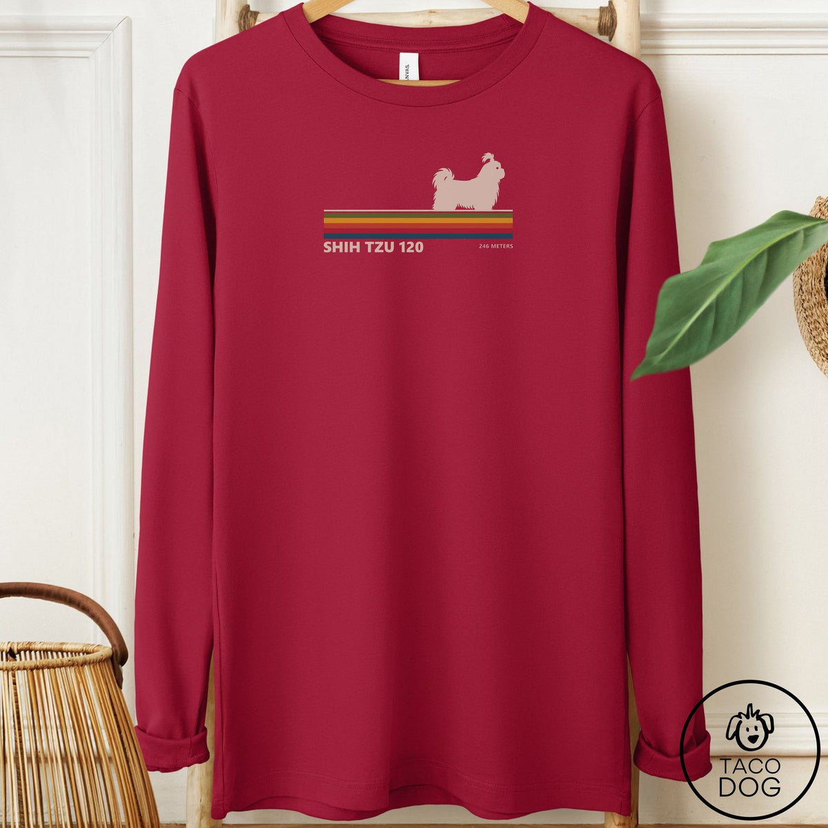 Shih Tzu VHS Long Sleeve Tee Cardinal Taco-Dog