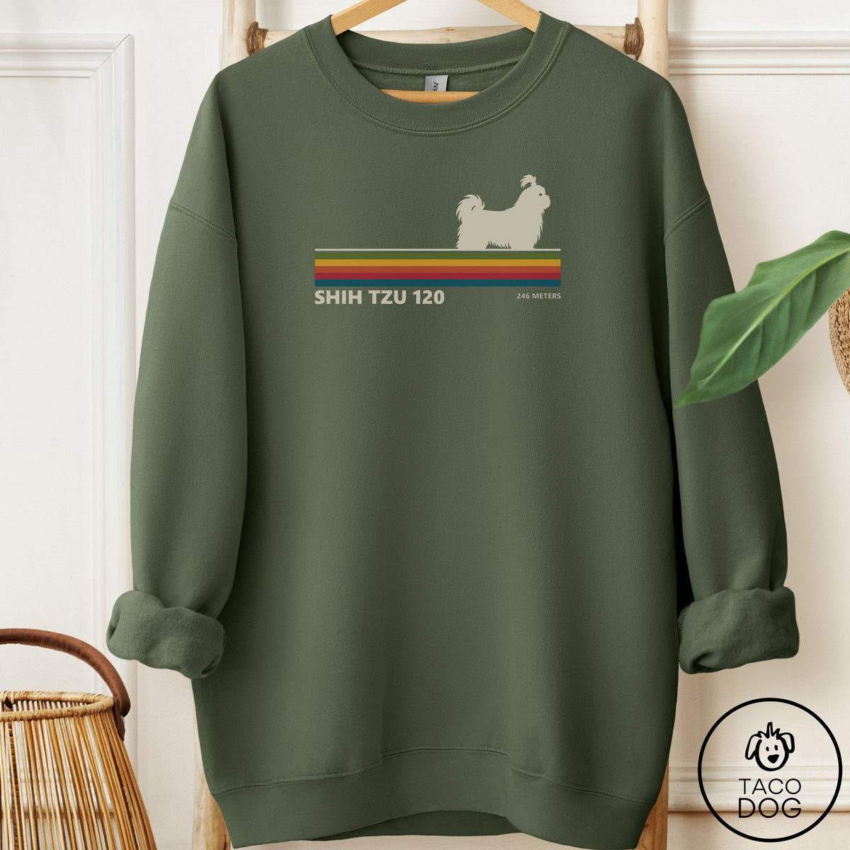 Shih Tzu VHS Sweatshirt Military Green Taco-Dog