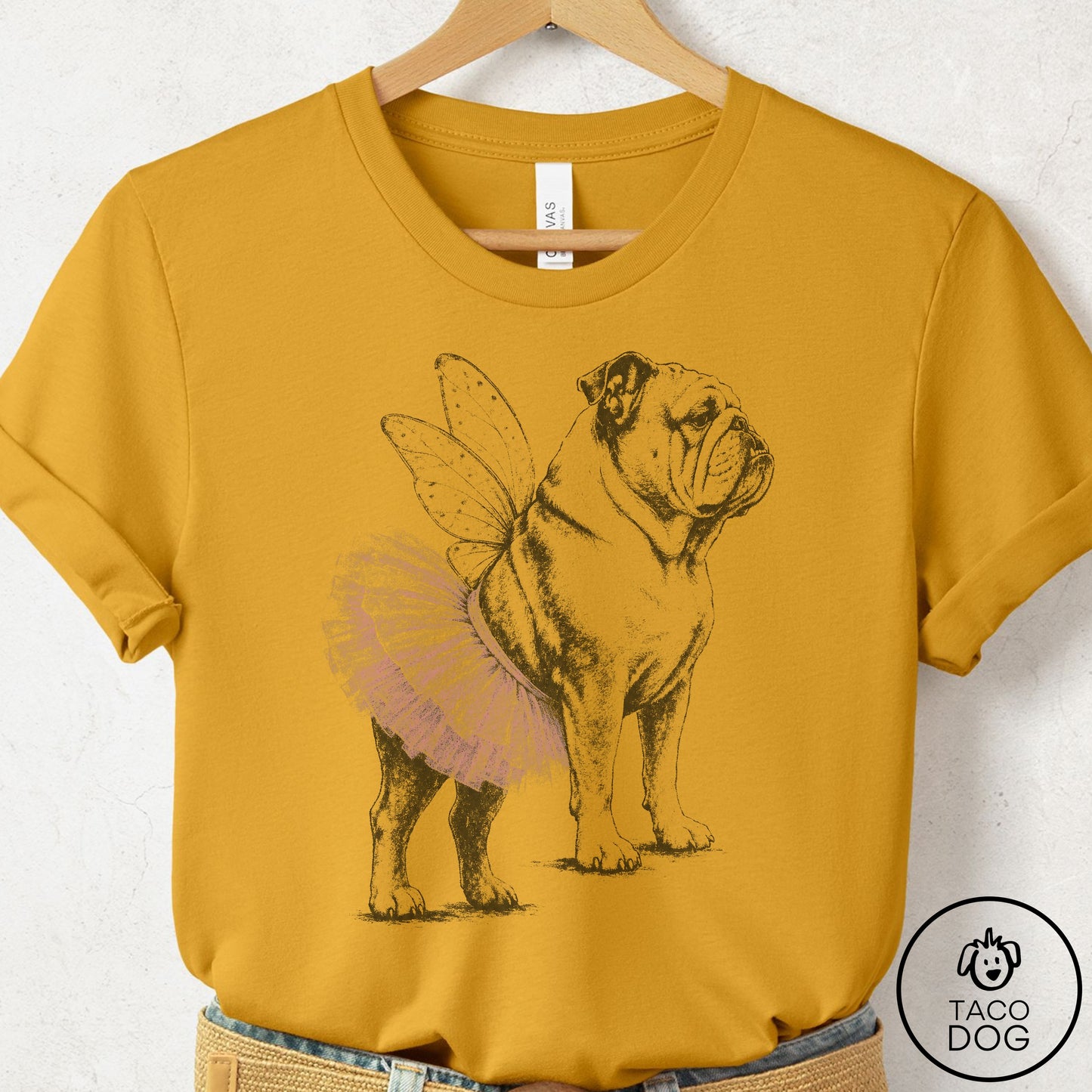 English Bulldog Vintage Fairy T-Shirt Mustard Taco-Dog