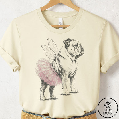 English Bulldog Vintage Fairy T-Shirt Natural Taco-Dog