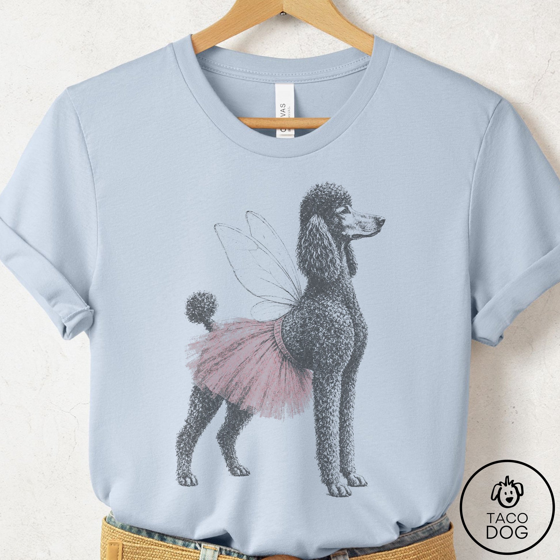 Poodle Vintage Fairy T-Shirt Light Blue Taco-Dog