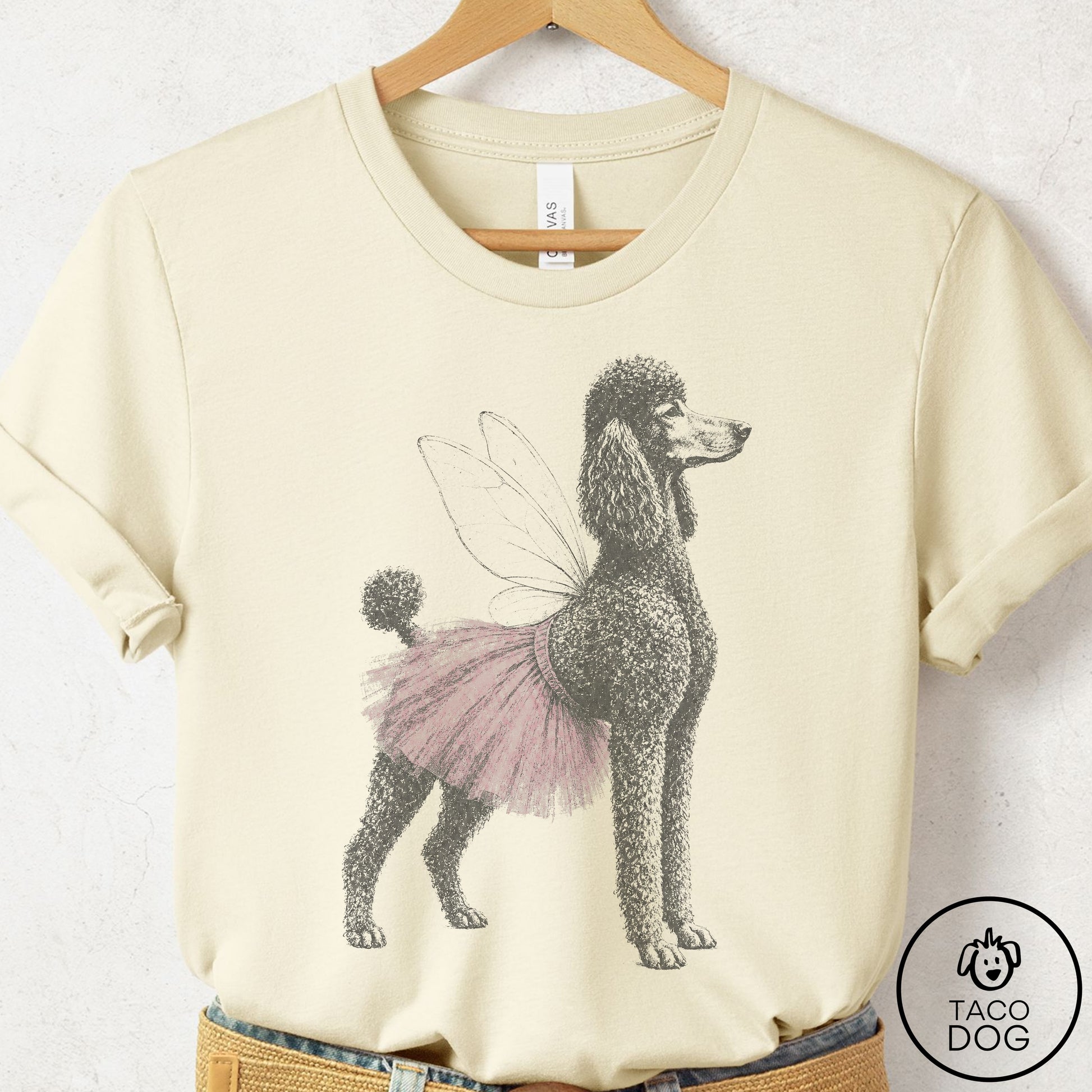 Poodle Vintage Fairy T-Shirt Natural Taco-Dog