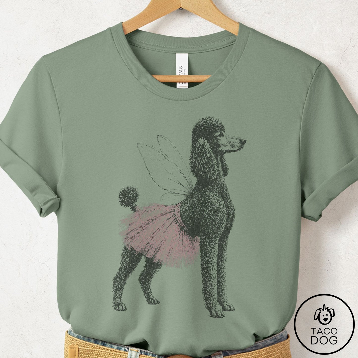 Poodle Vintage Fairy T-Shirt Sage Taco-Dog