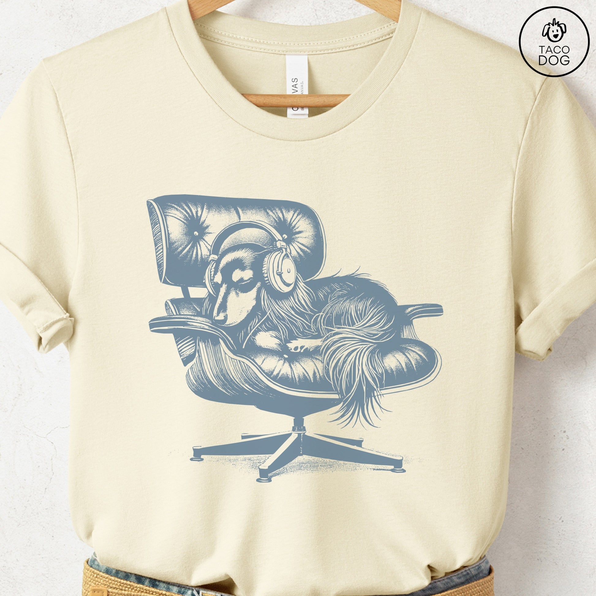 Dachshund Eames Headphones T-Shirt Natural XS Taco-Dog