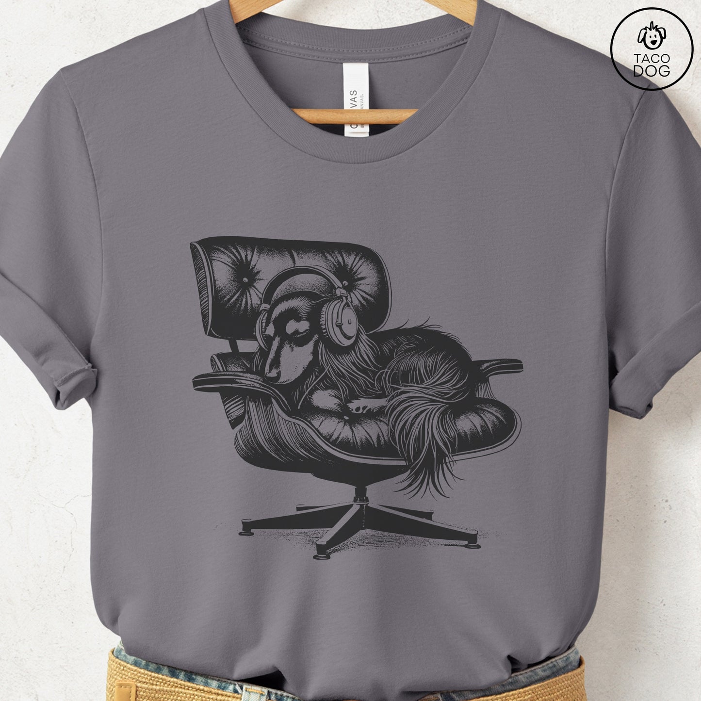 Dachshund Eames Headphones T-Shirt Storm XS Taco-Dog