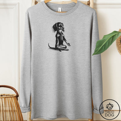 Dachshund Meditate Long Sleeve Tee Athletic Heather Taco-Dog