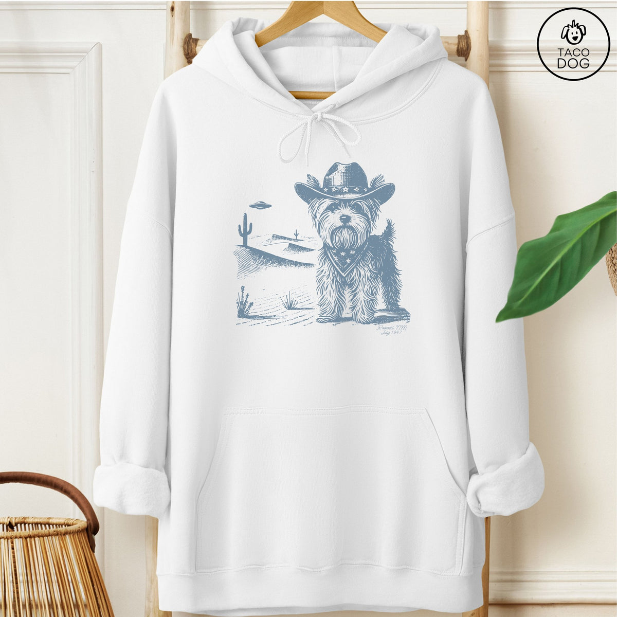 Yorkshire Terrier Yorkie Cowboy UFO Hoodie White Taco-Dog