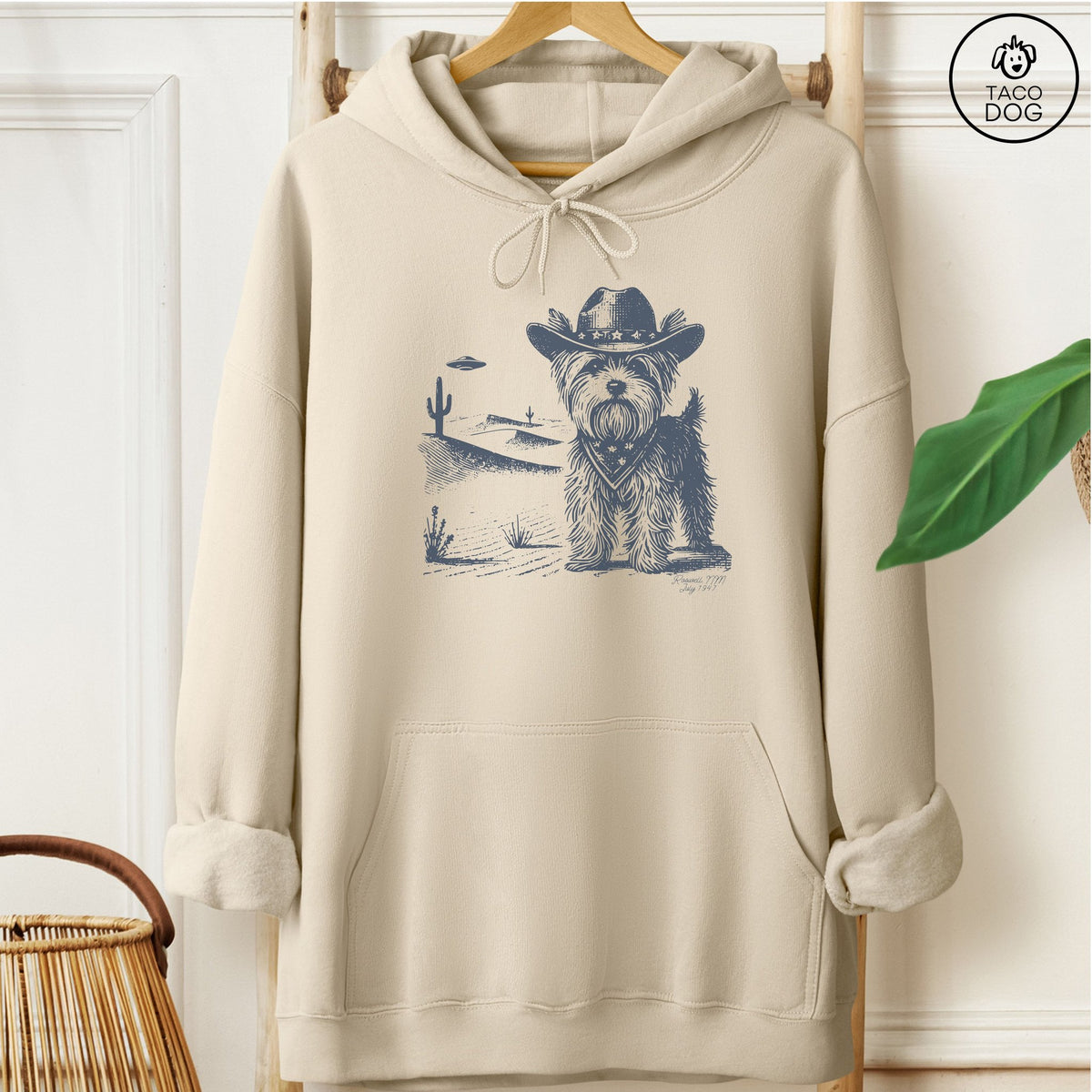 Yorkshire Terrier Yorkie Cowboy UFO Hoodie Sand Taco-Dog