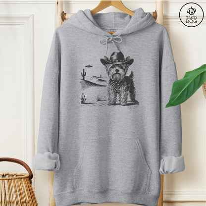 Yorkshire Terrier Yorkie Cowboy UFO Hoodie Graphite Heather Taco-Dog