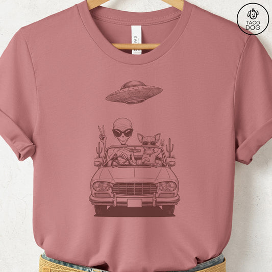 Chihuahua Vintage UFO T-Shirt Heather Mauve S Taco-Dog