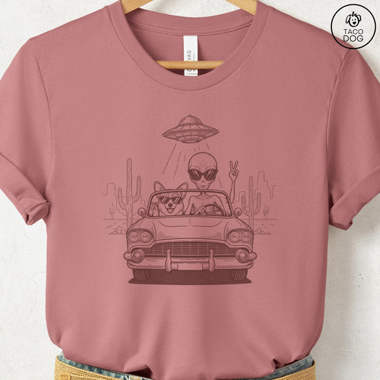Corgi Vintage UFO T-Shirt Heather Mauve S Taco-Dog