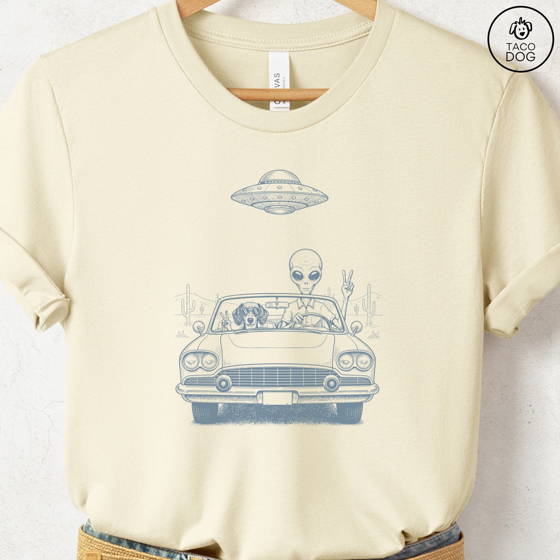 Dachshund Vintage UFO T-Shirt Natural S Taco-Dog