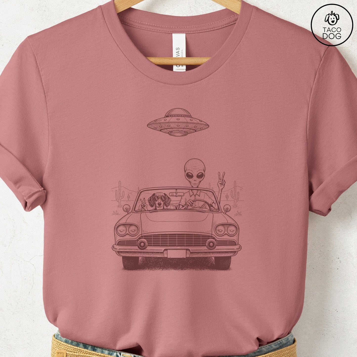 Dachshund Vintage UFO T-Shirt Heather Mauve S Taco-Dog