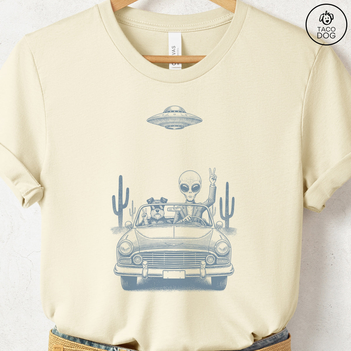 Schnauzer Vintage UFO T-Shirt, design close-up