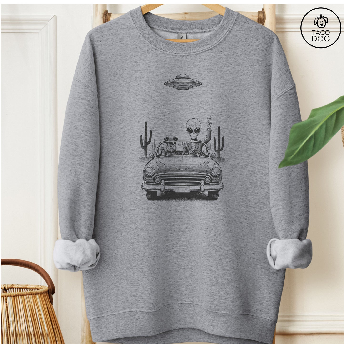 Schnauzer Vintage UFO Sweatshirt Graphite Heather M Taco-Dog