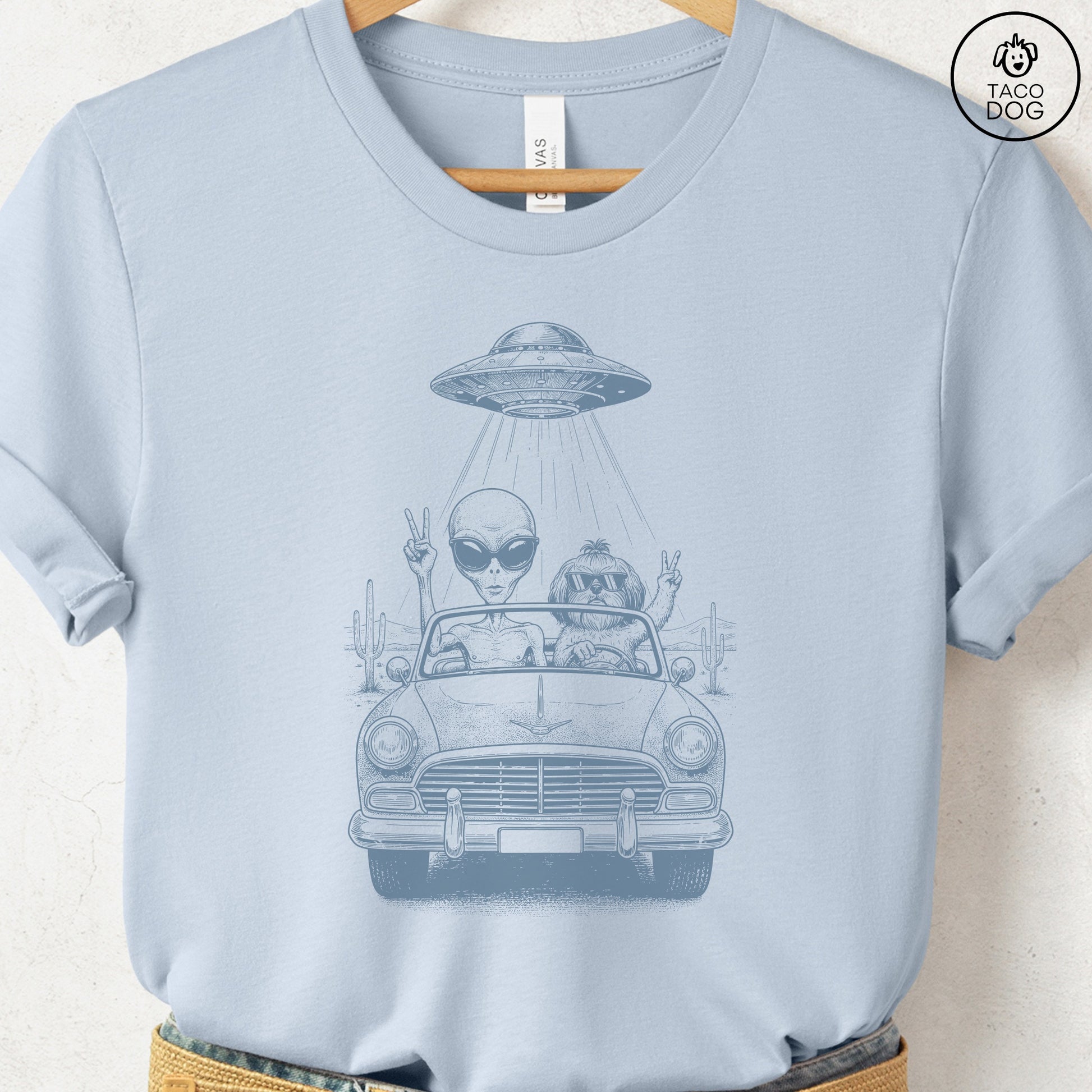 Shih Tzu Vintage UFO T-Shirt Light Blue S Taco-Dog