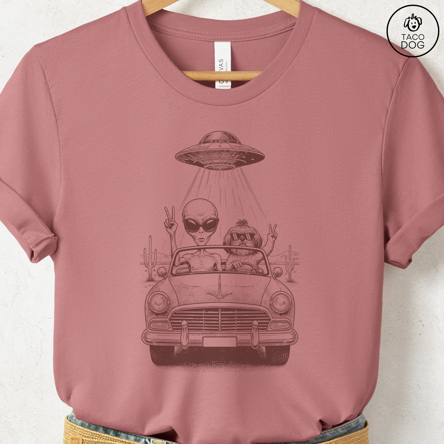 Shih Tzu Vintage UFO T-Shirt Heather Mauve S Taco-Dog