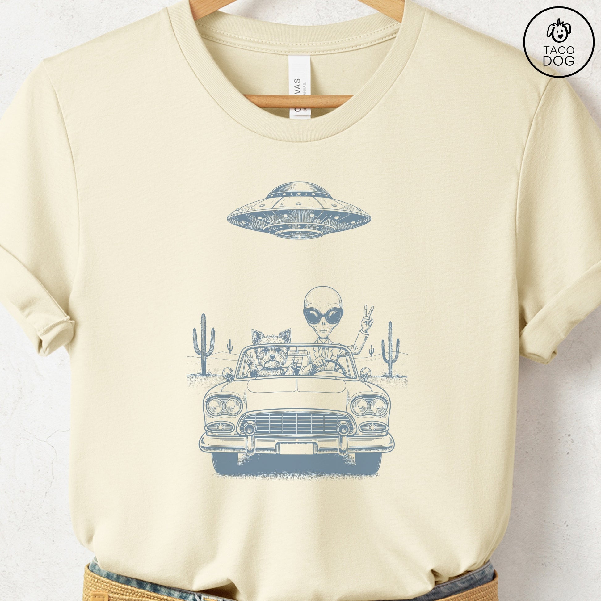 Yorkshire Terrier Yorkie Vintage UFO T-Shirt Natural S Taco-Dog