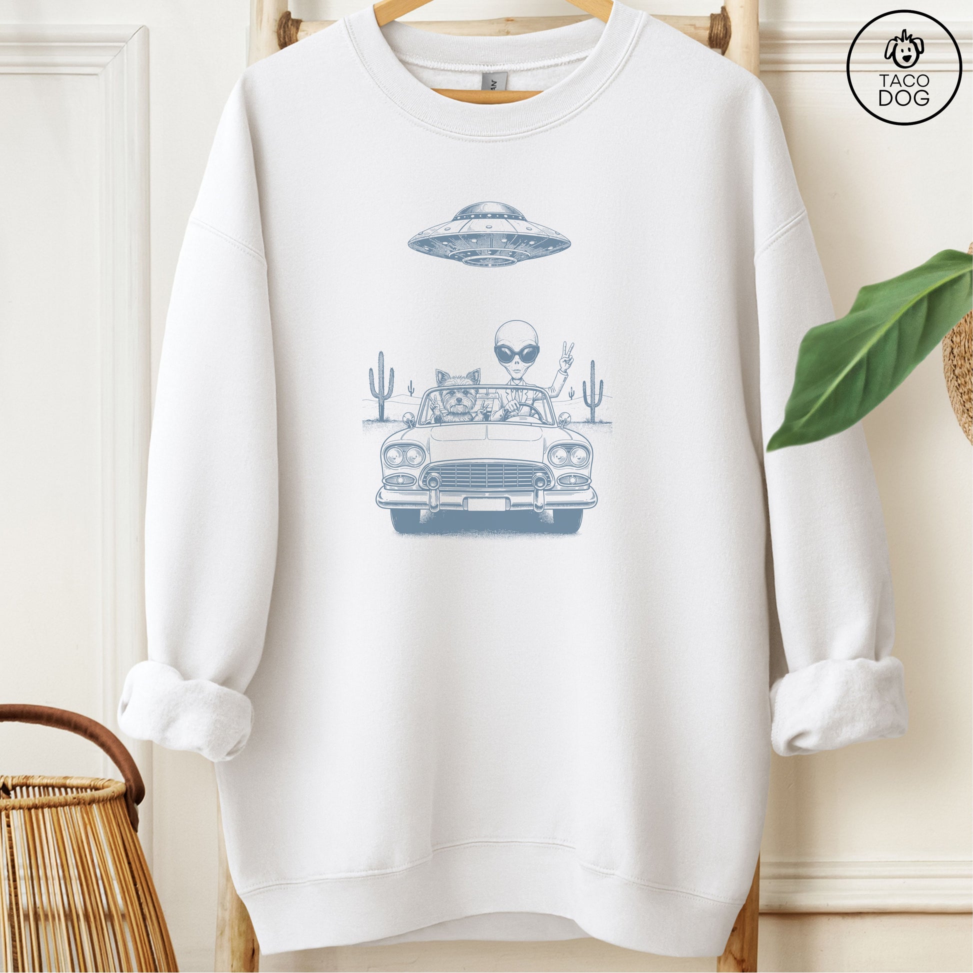 Yorkshire Terrier Yorkie Vintage UFO Sweatshirt White M Taco-Dog