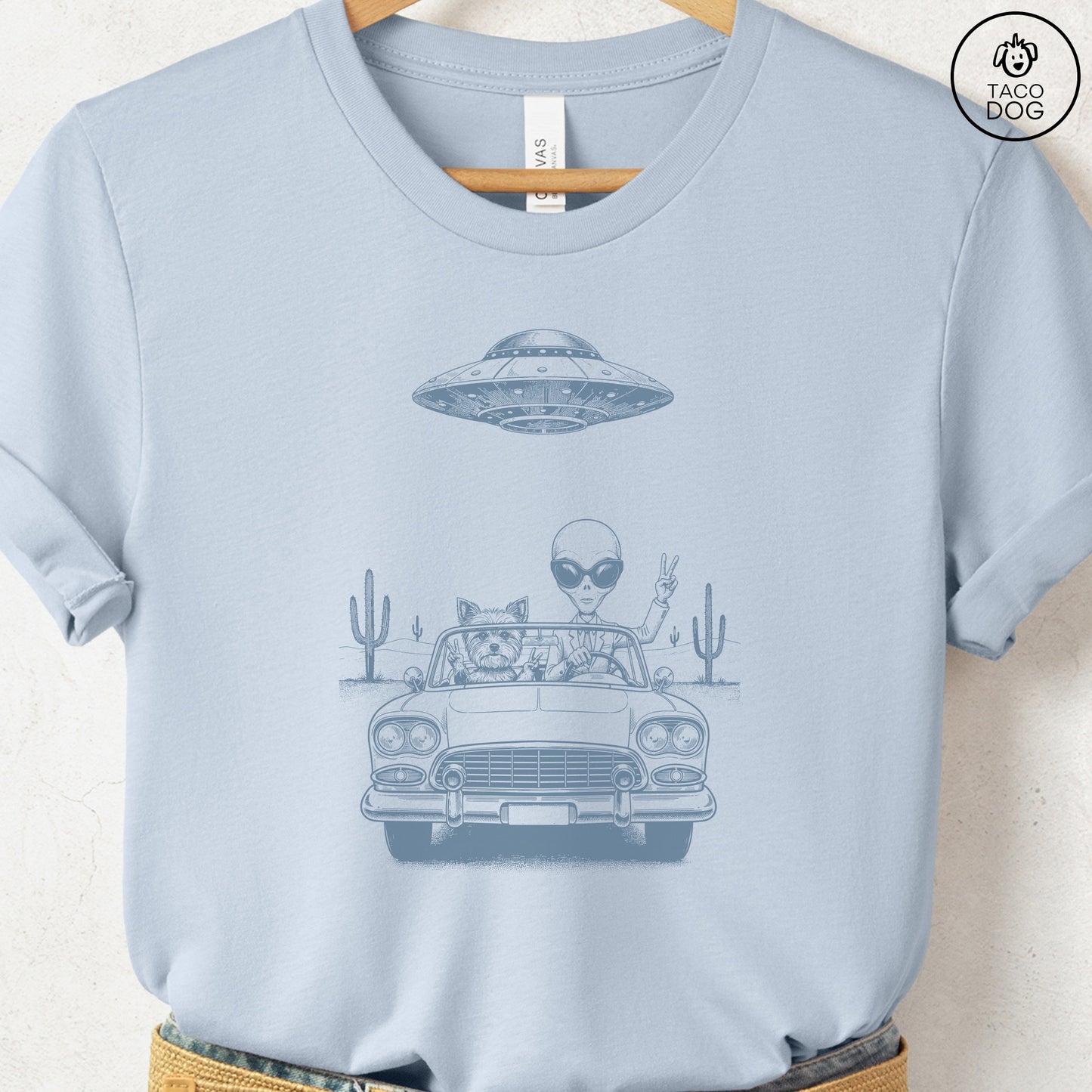 Yorkshire Terrier Yorkie Vintage UFO T-Shirt Light Blue S Taco-Dog
