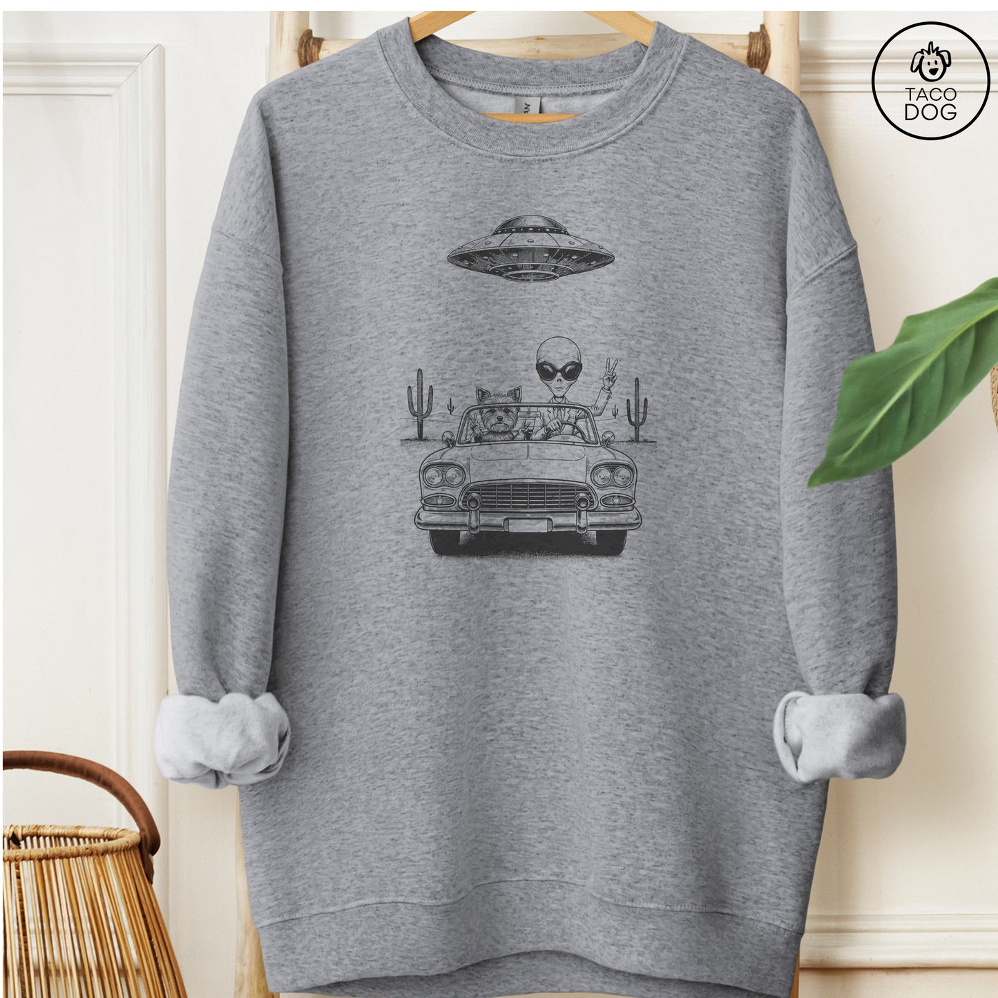 Yorkshire Terrier Yorkie Vintage UFO Sweatshirt Graphite Heather M Taco-Dog